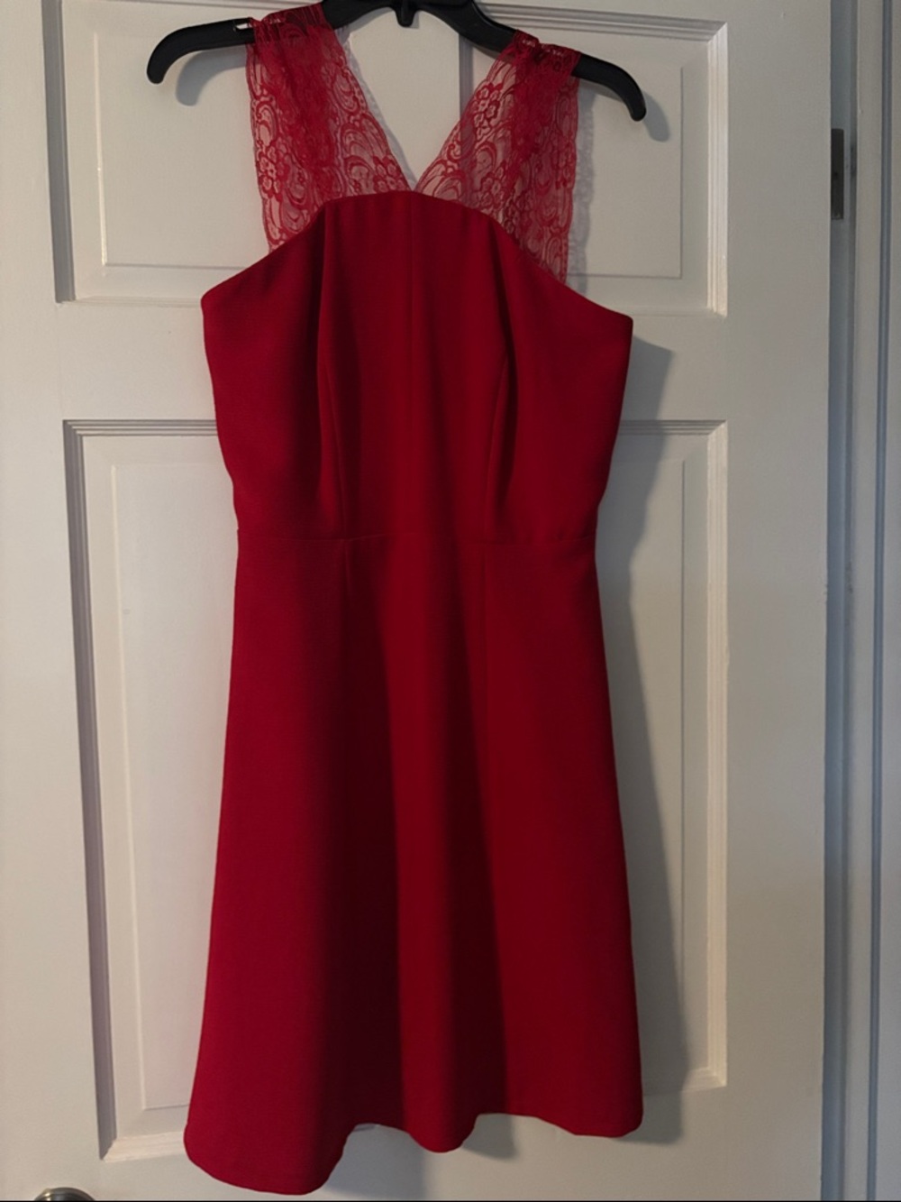 New York & Company Red Lace-Back Midi Dress